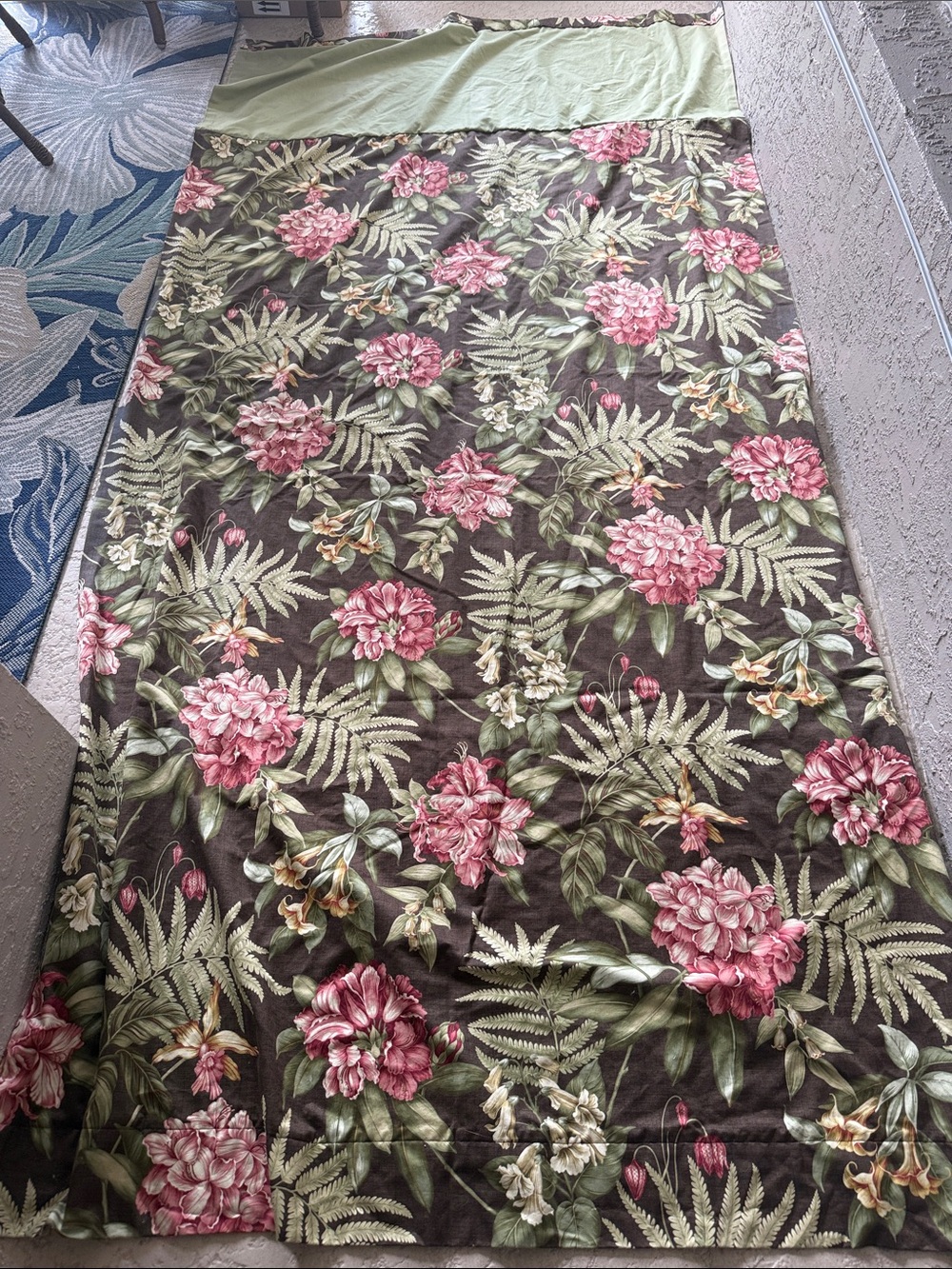 Floral (Two) Pink & Green Tropical Curtain Panels